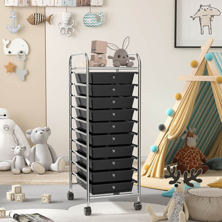 10 Drawer Rolling Storage Cart Organizer with 4 Universal Casters-Black - Gallery View 6 of 11